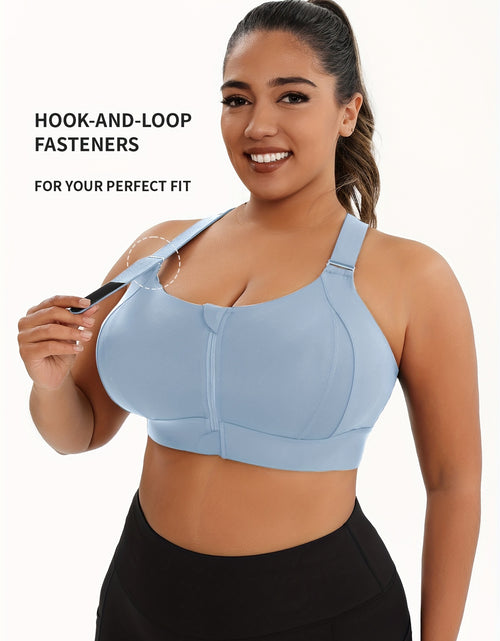 Load image into Gallery viewer, Women Plus Size High-Elasticity Sports Bra with Zipper - Blue, Non-Removable Padding, Adjustable Shoulder Straps, Ideal for Yoga &amp; Pilates And Any Workouts
