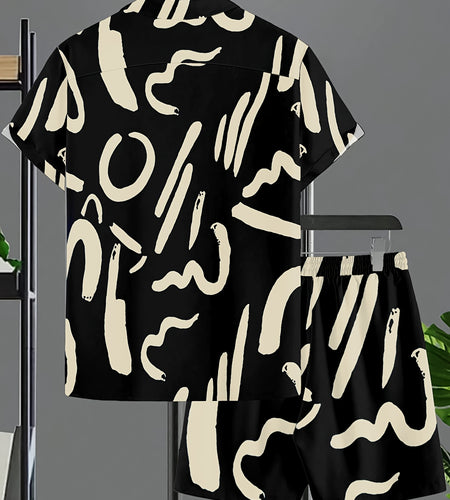 Men's Tropical Print Summer Set: Comfortable Polyester Short Sleeve Shirt & Elastic Waist Shorts with Pockets - Casual, Machine Washable, No Stretch Fabric