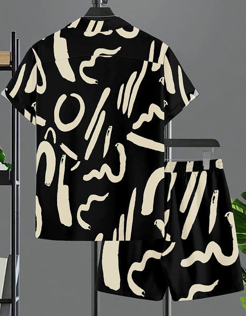 Load image into Gallery viewer, Men&#39;s Tropical Print Summer Set: Comfortable Polyester Short Sleeve Shirt &amp; Elastic Waist Shorts with Pockets - Casual, Machine Washable, No Stretch Fabric

