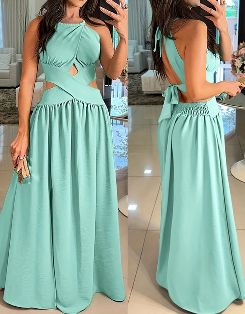 Load image into Gallery viewer, Sexy Backless Women&#39;s Evening Gown | Long Flared Skirt Formal Party Dress with Waist Cross Straps &amp; Open Back, Round Neck Spring Summer Casual to Formal Attire
