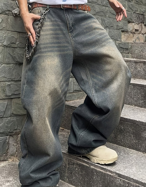Load image into Gallery viewer, Men Casual Loose Fit Jeans, 90% Cotton 5% Polyester 5% Viscose Blend, Solid Color Washed Denim, All-Season Non-Stretch Woven Fabric, Regular Length, All season Pants | Stylish Casualwear | Non stretch Denim
