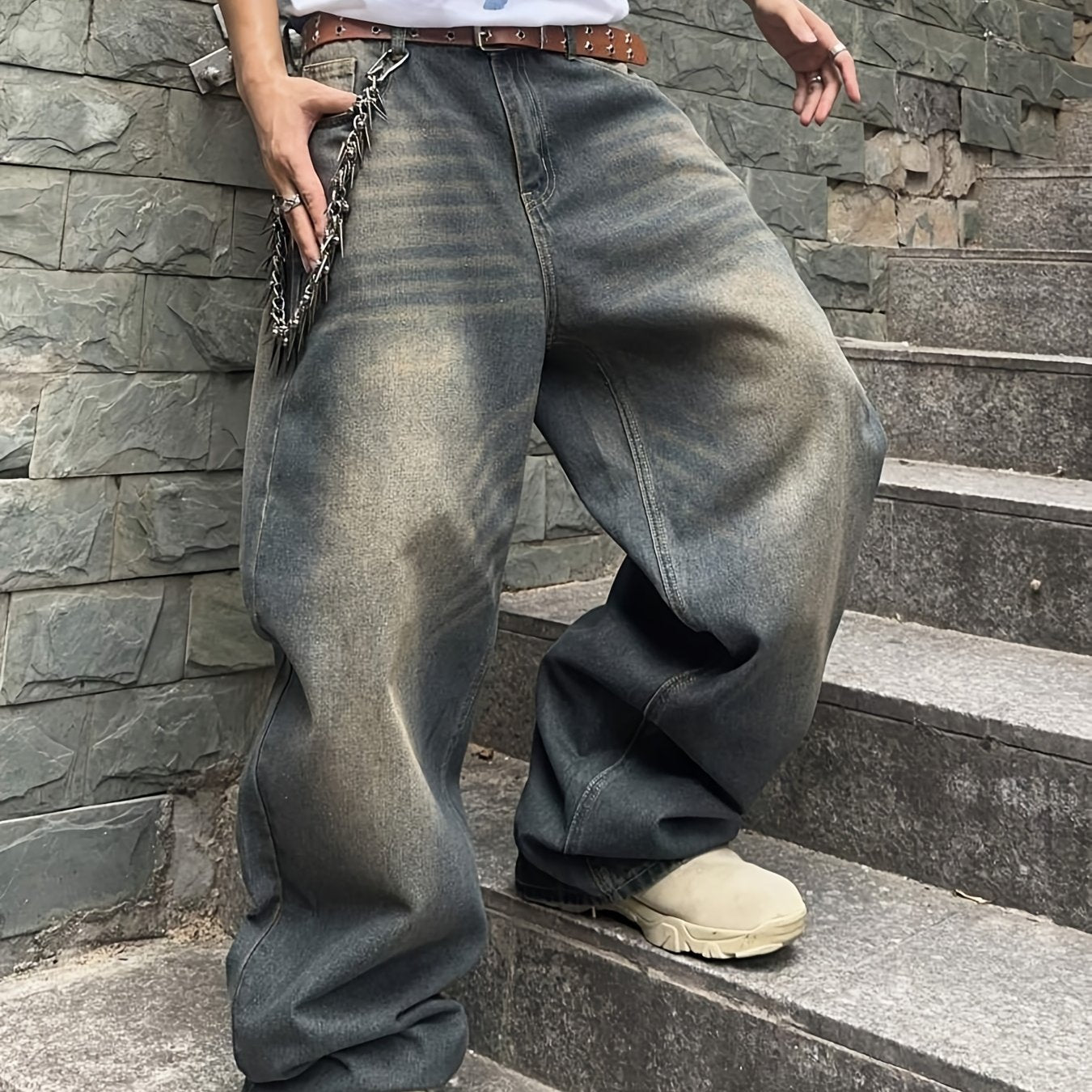 Men Casual Loose Fit Jeans, 90% Cotton 5% Polyester 5% Viscose Blend, Solid Color Washed Denim, All-Season Non-Stretch Woven Fabric, Regular Length, All season Pants | Stylish Casualwear | Non stretch Denim