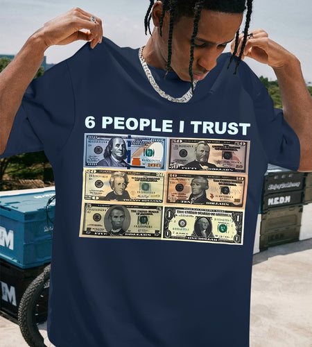 Men'S cotton 100% | hot stamping print T-shirt Men '6 People I Trust' Pattern Pure Cotton T-Shirt,  Loose Fit Round Neck Short Sleeve T-Shirt with Coin Print