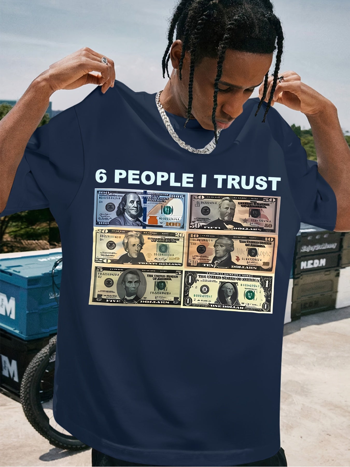 Men'S cotton 100% | hot stamping print T-shirt Men '6 People I Trust' Pattern Pure Cotton T-Shirt,  Loose Fit Round Neck Short Sleeve T-Shirt with Coin Print