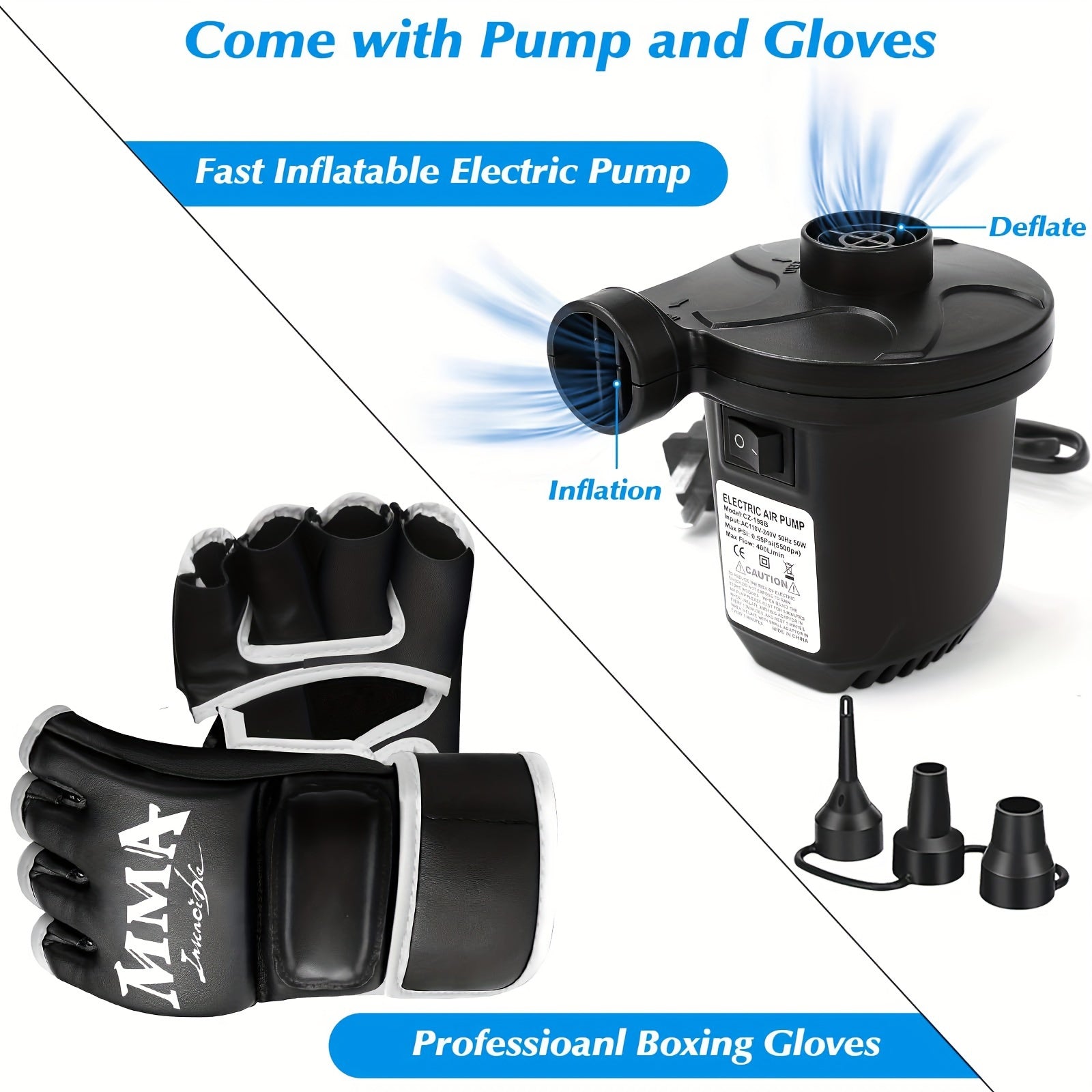 68" Freestanding Punching Bag with Stand for Adults - Inflatable Heavy Bag for Kickboxing, MMA, Muay Thai Training - Includes Pump and Gloves - Black, Home Gym Equipment | Boxing Motif Design
