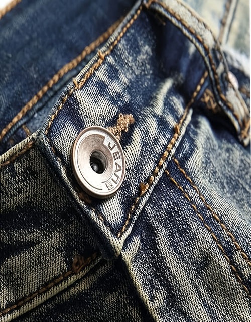 Load image into Gallery viewer, Men  Biker Moto Washed Distressed Slim Fit Straight Jeans Denim
