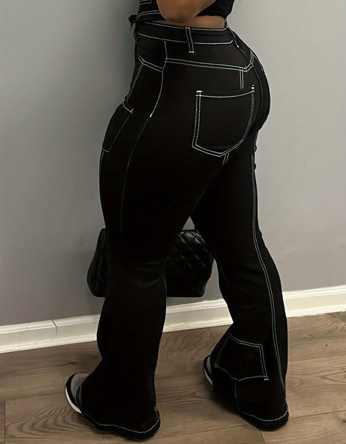 Load image into Gallery viewer, Women  Streetwear Cargo Jeans - Wide-Leg Work Pants with Multi-Pocket Design, Structured  Loop Waist &amp; Button Closure
