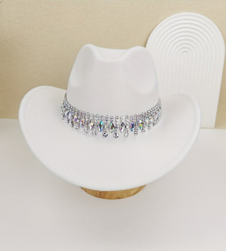 Lightweight Chic Rhinestone Belt Cowboy Hat for Women - Sparkling Water Drop Design