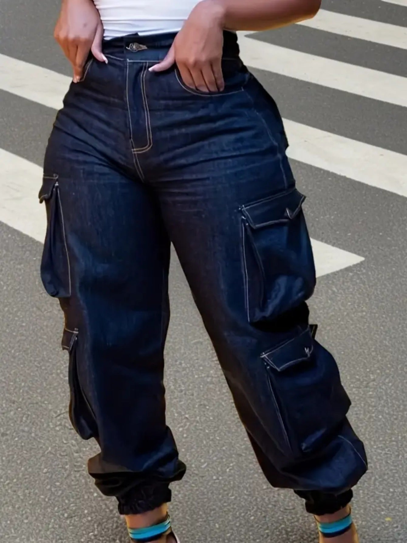 Stretch Skinny High Waist Cargo Jeans for Women | Multiple Utility Pockets, Machine Washable