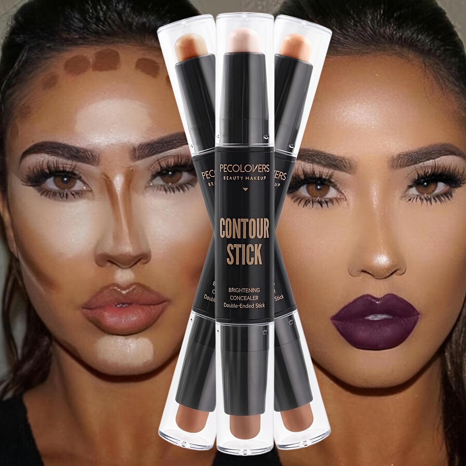 3pcs/SET Dual-Ended Matte Contour Stick And Concealer Waterproof And Sweat-Resistant Enhanced Brightening And Coverage for All Skin Types