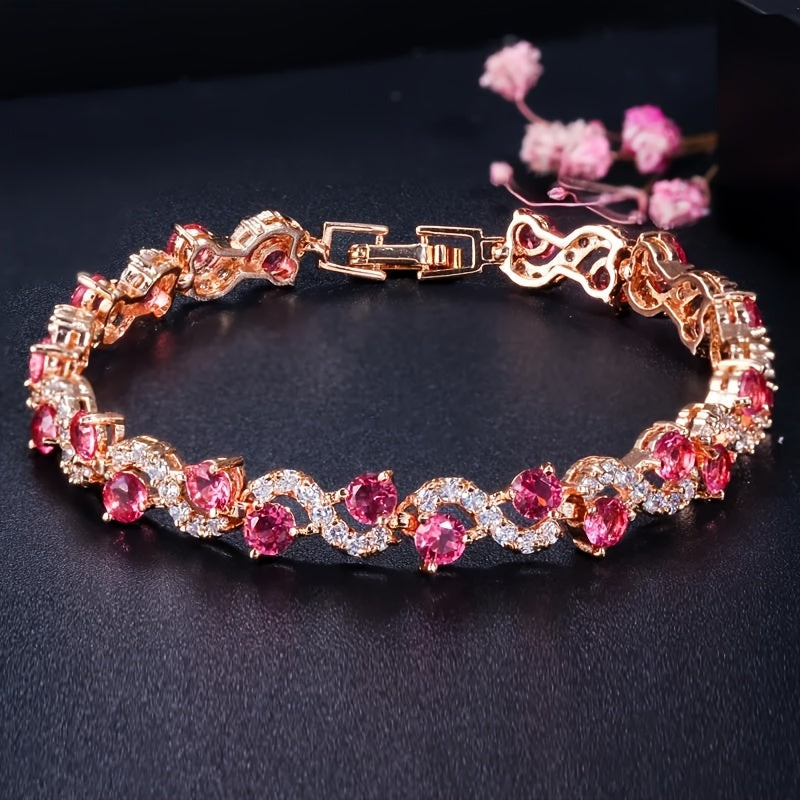 1pc Colorful Wave Crystal Stone Chain Bracelet - Fashionable, Stylish