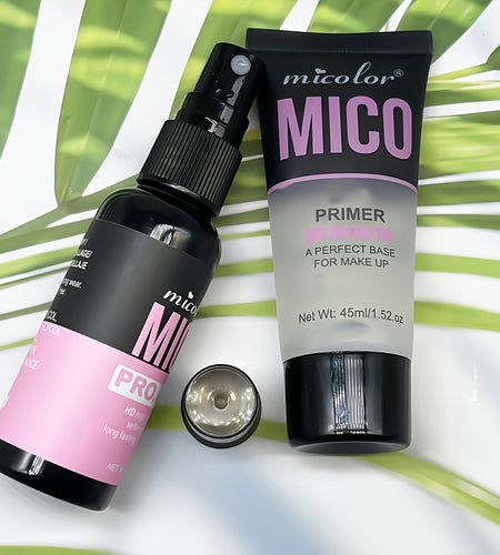 HD Long-Lasting MICO 2pcs Makeup Primer and Setting Duo - Pore Minimizing, Color Enhancing, Smooth Finish - White Shade, Under 1 fl oz