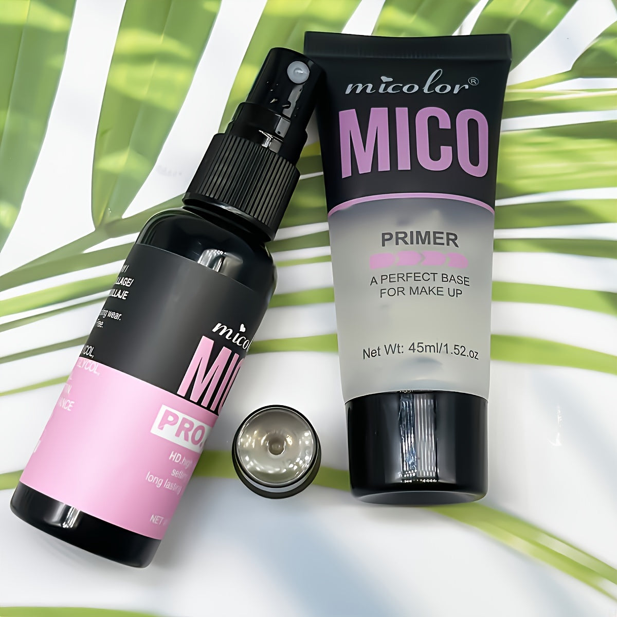 HD Long-Lasting MICO 2pcs Makeup Primer and Setting Duo - Pore Minimizing, Color Enhancing, Smooth Finish - White Shade, Under 1 fl oz