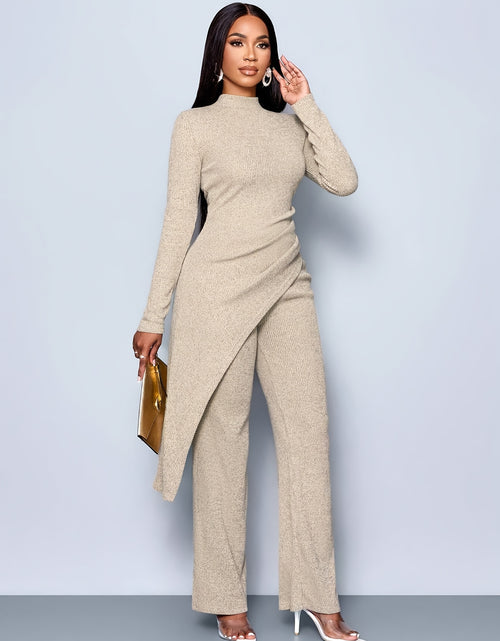 Load image into Gallery viewer, Ladies&#39; Elegant Minimalist Asymmetrical  High-Neck Shirt Long Pants Set
