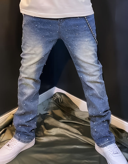 Load image into Gallery viewer, Men&#39;s Sparkling Elastic Straight Jeans ,Skinny Cotton Blend with Nail Drill Decoration
