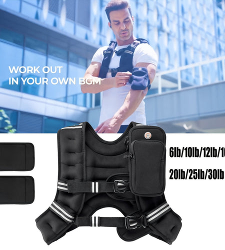 Weighted Vest  6lb/25lb/30lb/46lb with Reflective Stripe & Adjustable Detachable Pouch - Unisex Workout Vest for Strength Training, Running, Walking, Jogging - Deeper Back Mesh Pocket, Ideal for Men & Women