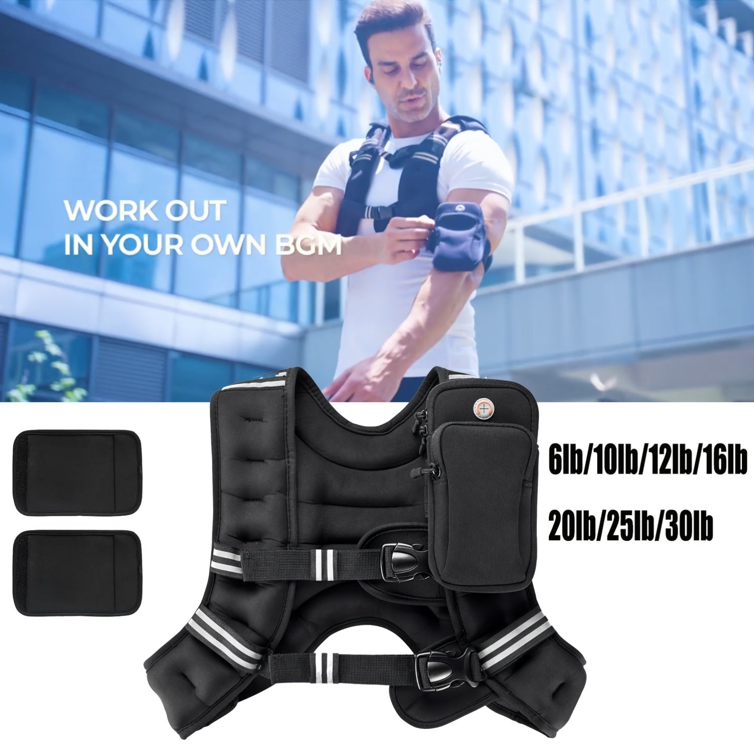 Weighted Vest  6lb/25lb/30lb/46lb with Reflective Stripe & Adjustable Detachable Pouch - Unisex Workout Vest for Strength Training, Running, Walking, Jogging - Deeper Back Mesh Pocket, Ideal for Men & Women