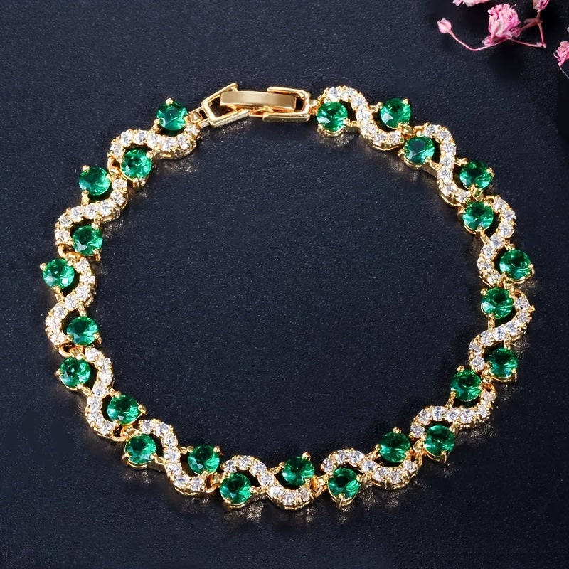 1pc Colorful Wave Crystal Stone Chain Bracelet - Fashionable, Stylish