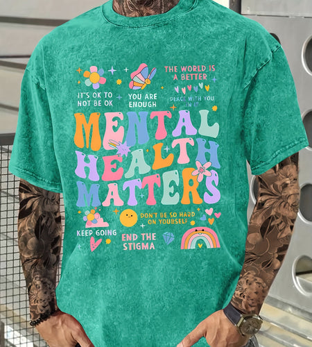 Vibrant Graphic Print Crew Neck T-Shirt - Men's Fashion Casual Short Sleeve Cotton Tee  Washed Aged Cotton, Relaxed Fit for Everyday Wear