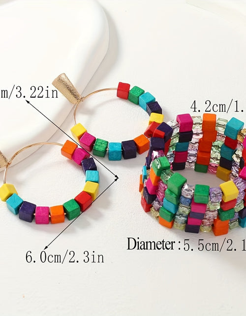 Load image into Gallery viewer, 3pcs Set Bohemian Wooden Colorful Beaded Bracelet and a Pair of Colorful Beaded Earrings Bohemian Jewelry Set
