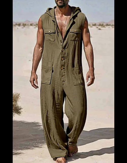 Load image into Gallery viewer, Mens Leisure Hoodies Jumpsuit Sleeveless Overalls With Pockets

