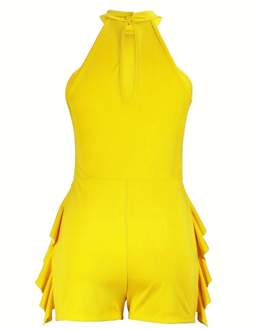 Load image into Gallery viewer, Women&#39;s Sexy Halter-Neck Romper with Flirty Ruffle Hem - Sleeveless Vibrant Yellow Stretchy Machine-Washable Jumpsuit for Spring/Summer Outings, Beach Parties &amp; Casual Wear, Beach Dresses
