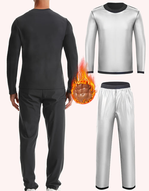 Load image into Gallery viewer, Men&#39;s 2pcs Sweat Suit,  Knit Fabric, Crew Neck Long Sleeve &amp; Pants, Quick Sweat Gym Workout Outfit, Universal Fit for Training &amp; Yoga, Solid Color, Slight Stretch, All Seasons
