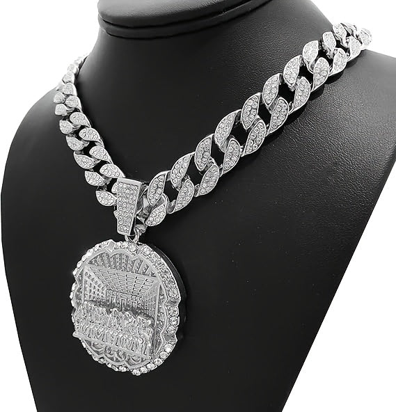 Fashionable Men's Necklace Trendy Synthetic Zirconia Men's Necklace | Fully Set, Fashionable Last Supper Round Plate Decorated | With A Beautiful Gift Box Included