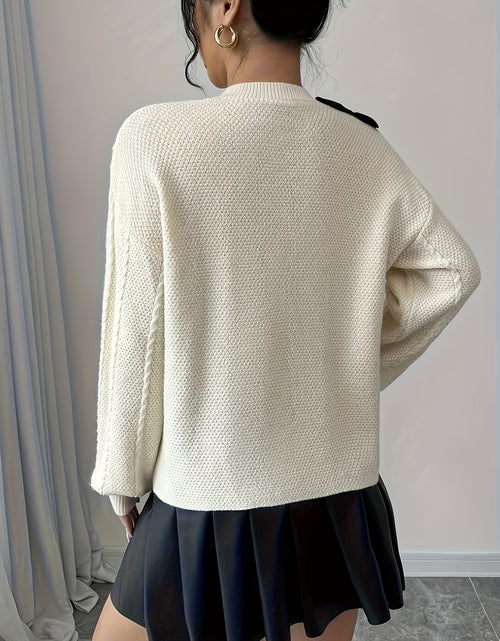 Load image into Gallery viewer, Women High-end Elegant Gentle Style Round Neck Bow Versatile Pullover Sweater
