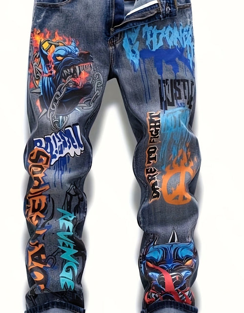 Load image into Gallery viewer, Graffiti Distressed Washed And Distressed Jeans Men Jeans Para Hombre, Designer Jeans for Men, Straight-Leg Wide-Leg Stretch All-Season Streetwear Y2K Vintage Wash Fashion
