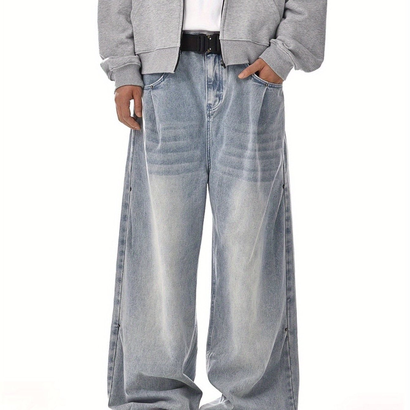 Men fashion brand American retro wash jeans | High street, straight and versatile, loose casual wide-leg trousers