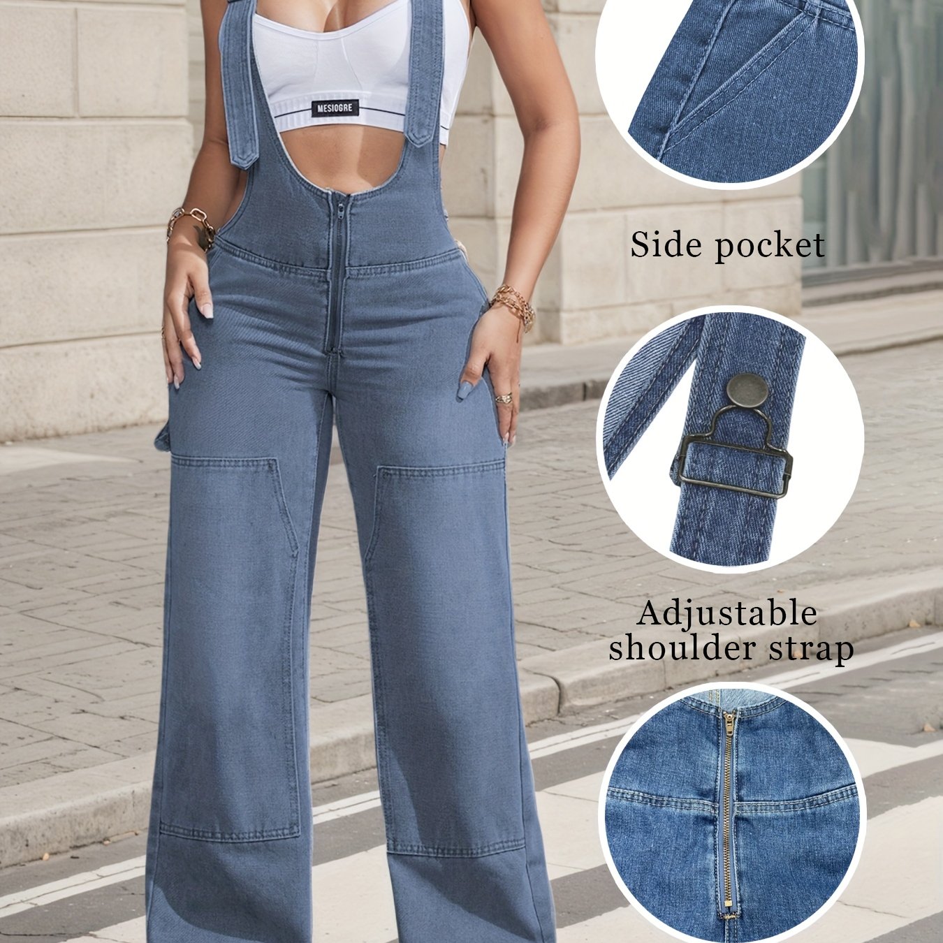 2025 New Women'S Sexy Adjustable Strap Denim Romper Casual Sleeveless High-Waisted Cargo Jeans