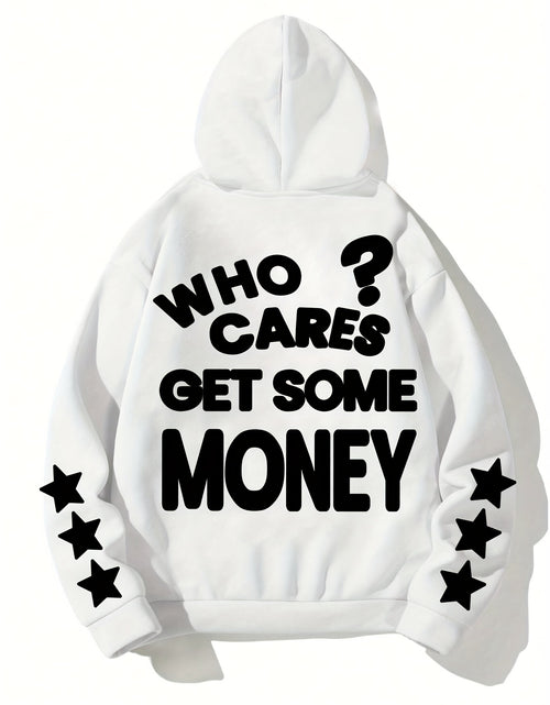 Load image into Gallery viewer, Men Casual Street Style Hoodie - &quot;Who Cares? Get Some Money&quot; Graphic, Loose Fit, Long Sleeve, Polyester, Machine Washable - Perfect for Spring/ Fall, Oversized Hoodie

