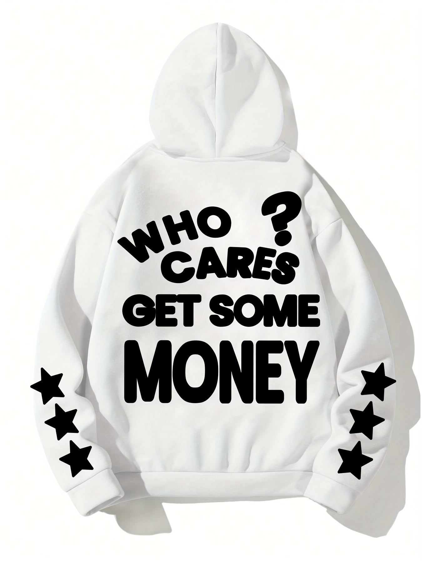 Men Casual Street Style Hoodie - "Who Cares? Get Some Money" Graphic, Loose Fit, Long Sleeve, Polyester, Machine Washable - Perfect for Spring/ Fall, Oversized Hoodie