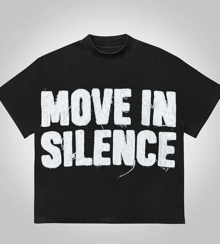 Men's Casual Cotton T-Shirt with "Move in Silence" Graphic Print, Crew Neck, Short Sleeve, Regular Fit, 100% Cotton Knit Fabric, Summer Wear -  | Distressed Print Design | Medium Thickness Cotton