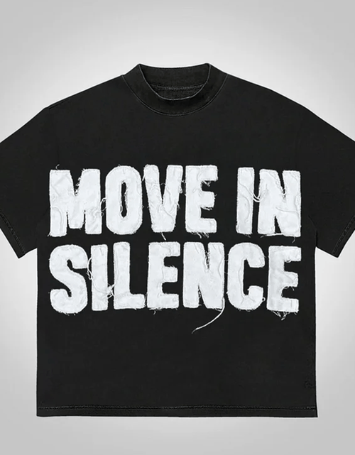Load image into Gallery viewer, Men&#39;s Casual Cotton T-Shirt with &quot;Move in Silence&quot; Graphic Print, Crew Neck, Short Sleeve, Regular Fit, 100% Cotton Knit Fabric, Summer Wear -  | Distressed Print Design | Medium Thickness Cotton
