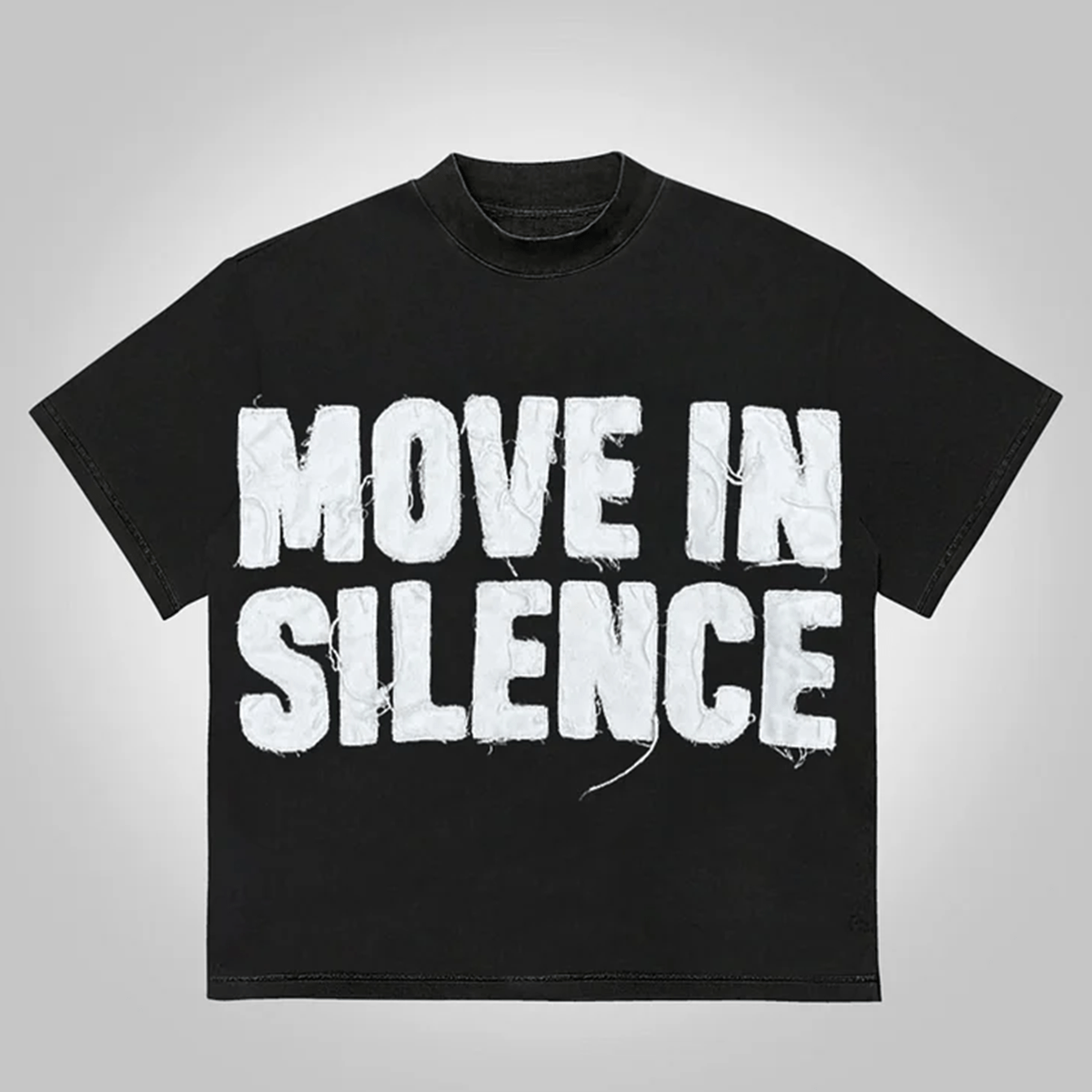 Men's Casual Cotton T-Shirt with "Move in Silence" Graphic Print, Crew Neck, Short Sleeve, Regular Fit, 100% Cotton Knit Fabric, Summer Wear -  | Distressed Print Design | Medium Thickness Cotton