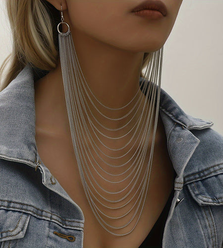 Punk Style Chain Earring Fashionable Punk Style Multi-layer Chain Left And Right Connected Earrings