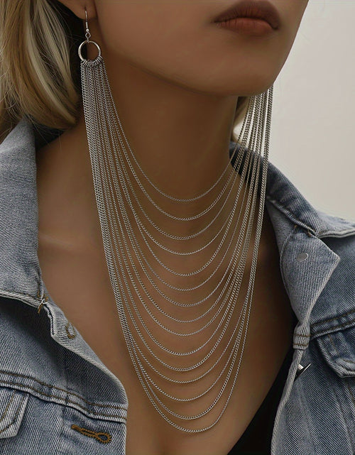 Load image into Gallery viewer, Punk Style Chain Earring Fashionable Punk Style Multi-layer Chain Left And Right Connected Earrings
