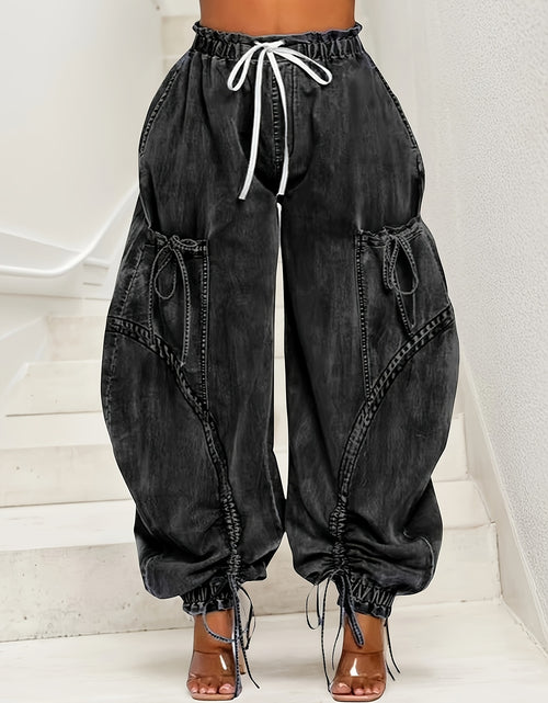Load image into Gallery viewer, [Y2k Barrel Jeans] High Waist  Women Loose Barrel Jeans - Drawstring Bow Tie Cargo Vintage Wide Leg Ankle Denim Joggers

