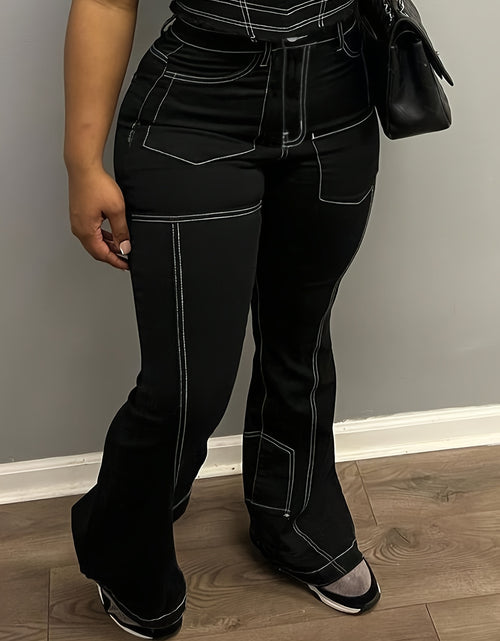 Load image into Gallery viewer, Women  Streetwear Cargo Jeans - Wide-Leg Work Pants with Multi-Pocket Design, Structured  Loop Waist &amp; Button Closure
