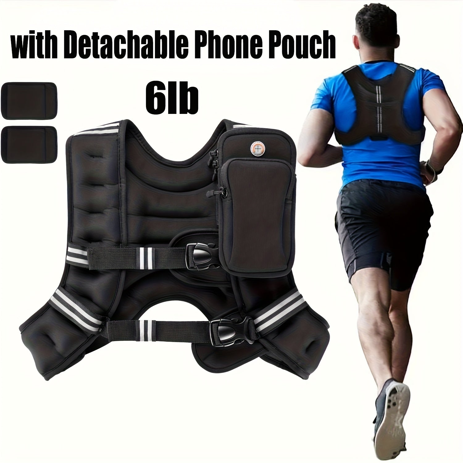 Weighted Vest  6lb/25lb/30lb/46lb with Reflective Stripe & Adjustable Detachable Pouch - Unisex Workout Vest for Strength Training, Running, Walking, Jogging - Deeper Back Mesh Pocket, Ideal for Men & Women