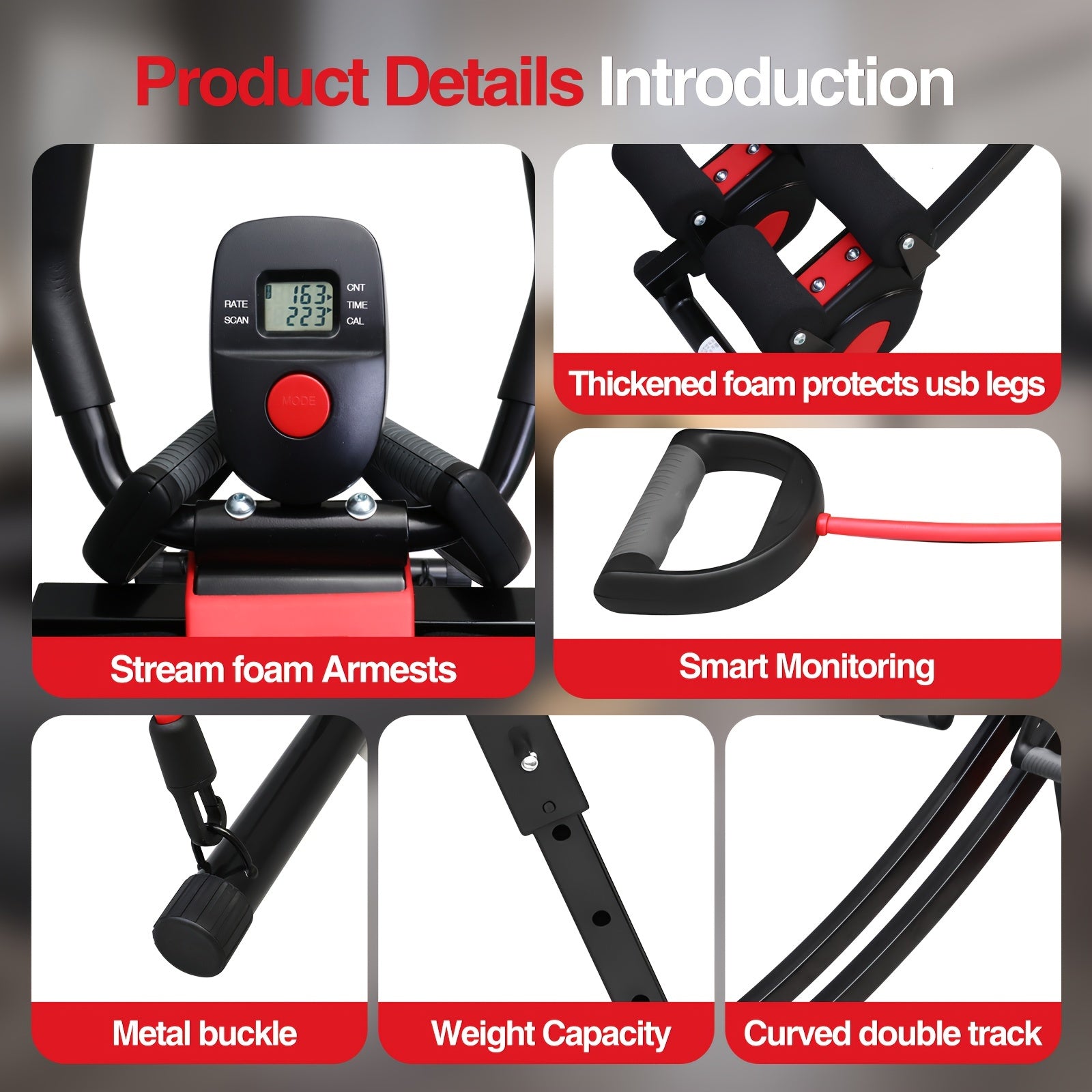 440 Lbs Ab Workout Weight Capacity Equipment, Ab Machine For Home Gym, Foldable Core & Abdominal Exercise Machine, Adjustable Ab Machine Full Body Workout Exercise Fitness Equipment Adjustable Height With Resistance Bands, Du