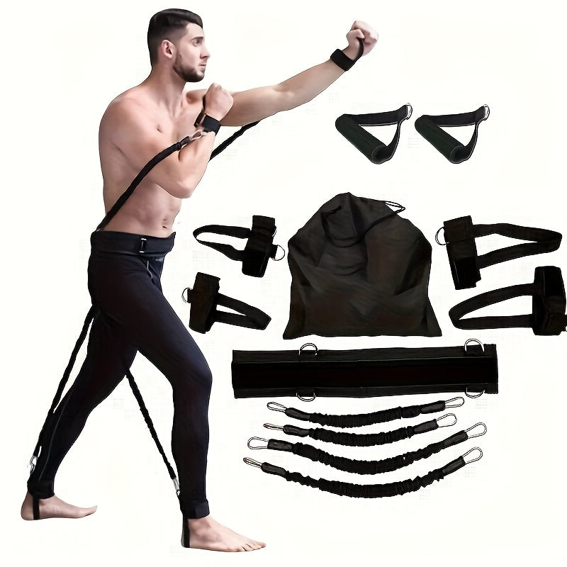 [150 Lb Resistance Belt Kit] 150 Lb Heavy Punch Resistance Belt Kit | 12pcs Resistance Ring, Full Body Workout, Improve Power/Speed/Agility | Boxing, Taekwondo, Indoor Fitness, Leg Training Equipment