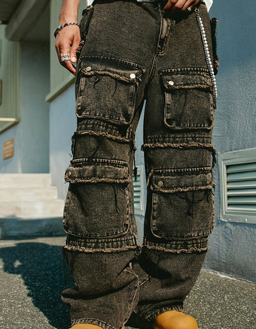 Load image into Gallery viewer, Men Relaxed Fit Straight Jeans, Multi-Pocket Cargo Trousers, Summer Style, Urban Hip-Hop Fashion, Suitable for All Seasons
