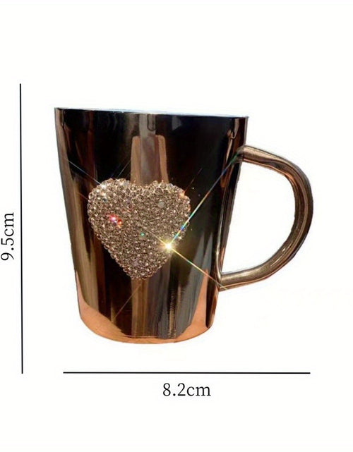 Load image into Gallery viewer, 1pc Diamond-Studded Heart-Shaped Stainless Steel Coffee Mug - 304 Stainless Steel, Portable Travel Cup with Sparkling Diamond Accents, Elegant Gift for Coffee &amp; Tea Lovers
