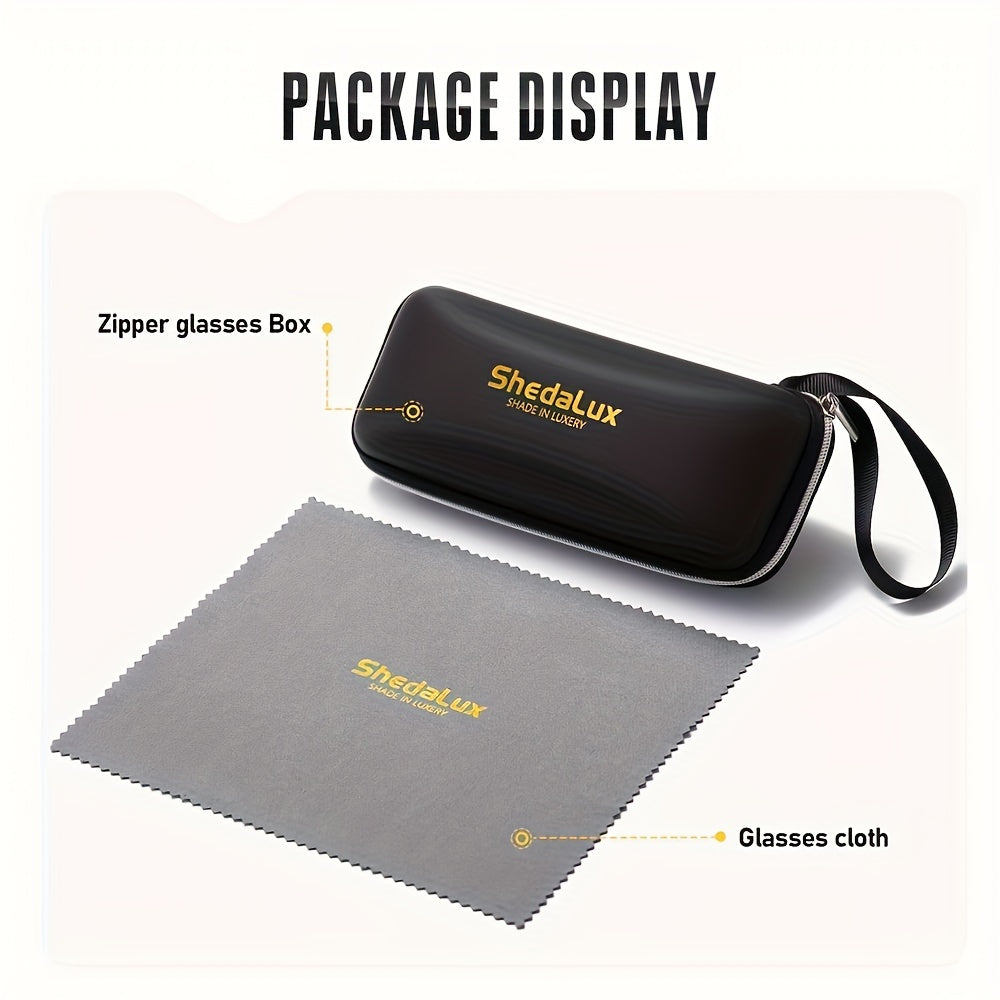 Men's Oversized Metal Frame Fashion Glasses - Black & Golden Accents, Lightweight Durable Design for Casual,, - Includes Protective Case, Casual Eyewear, Trendy Eyewear, Stylish Packaging, Accessories, Sturdy Construction