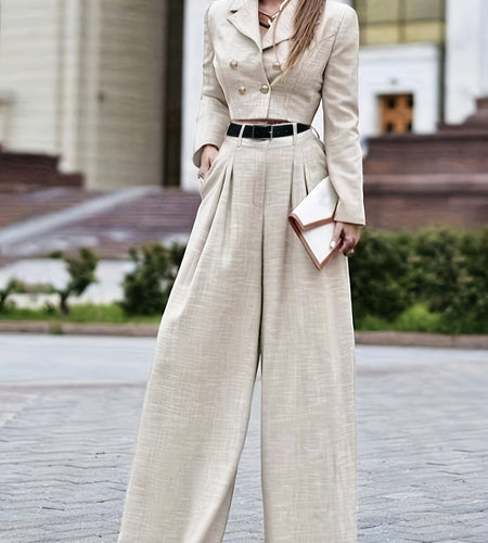 Women's Autumn Fit Turndown Long Sleeve Suit Jacket Loose Pants Suit Set