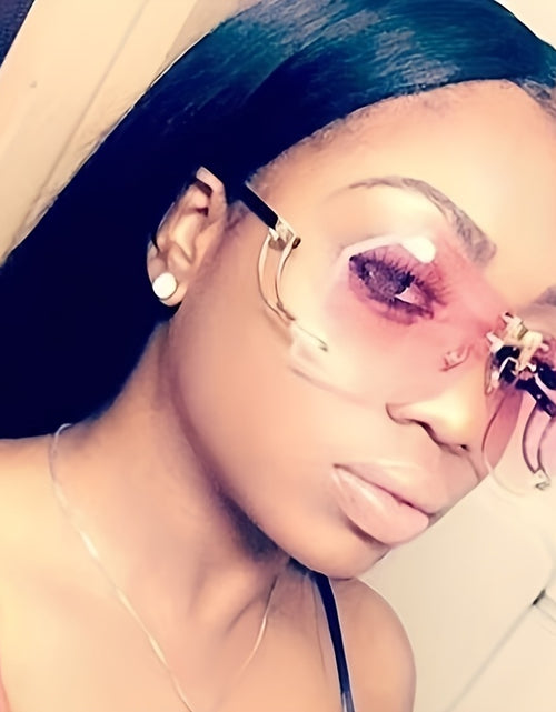 Load image into Gallery viewer, Frameless Oversized Fashion Glasses for Women - Gradient Pink to Clear Lenses, Hollow-Out Temple Arms, Protection &amp; Anti-Glare Coating, Luxury Fashion Accessories
