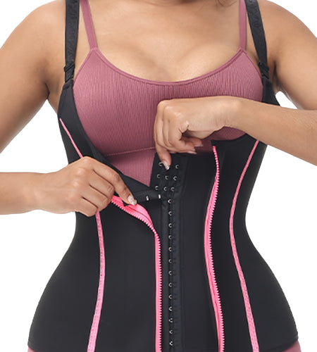 Large Size Waist Trainer Vest For Women, Zipper Corset Body Shaper For Tummy Control Neoprene Cincher Tank Top With Straps